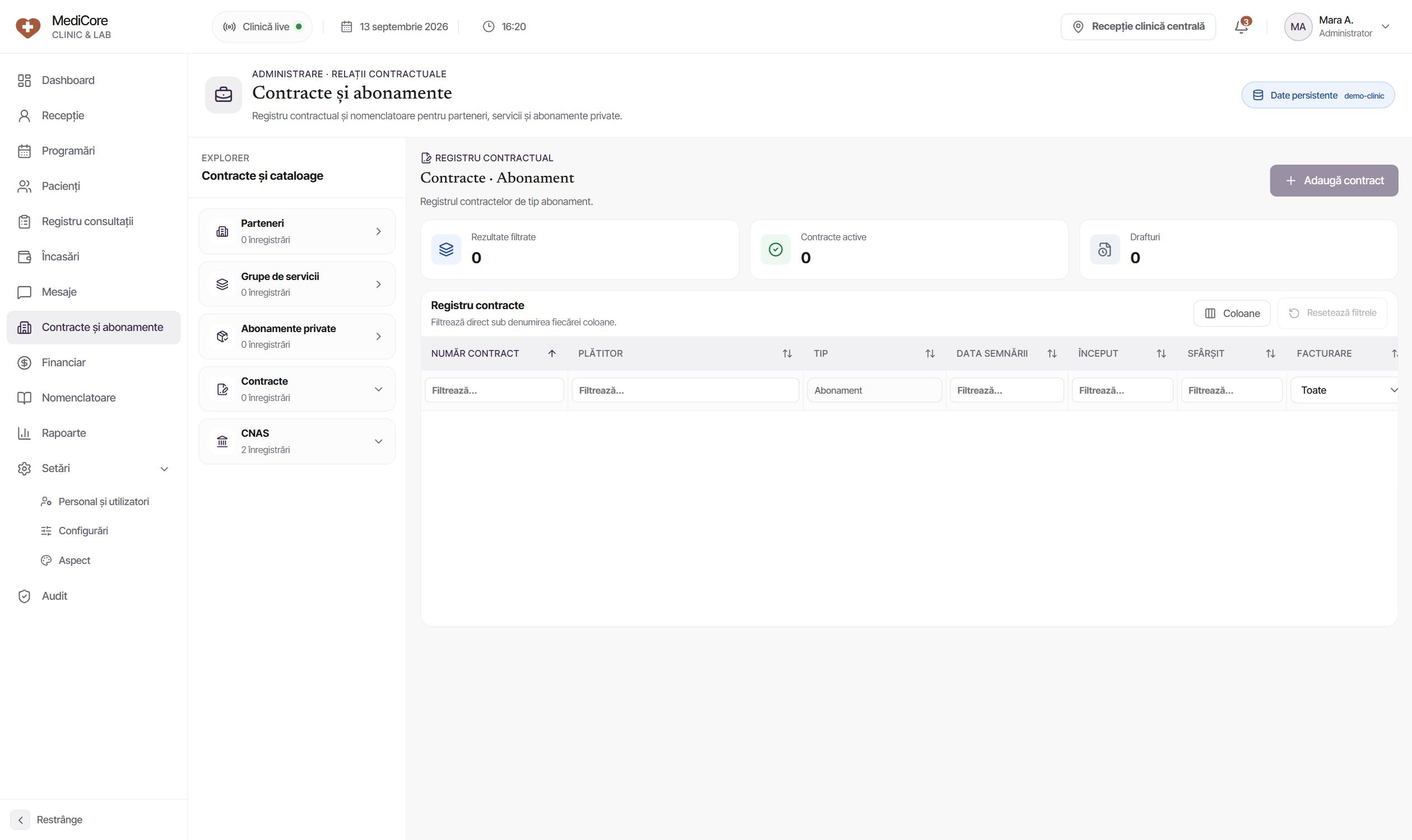 Zona de administrare MasiMed.