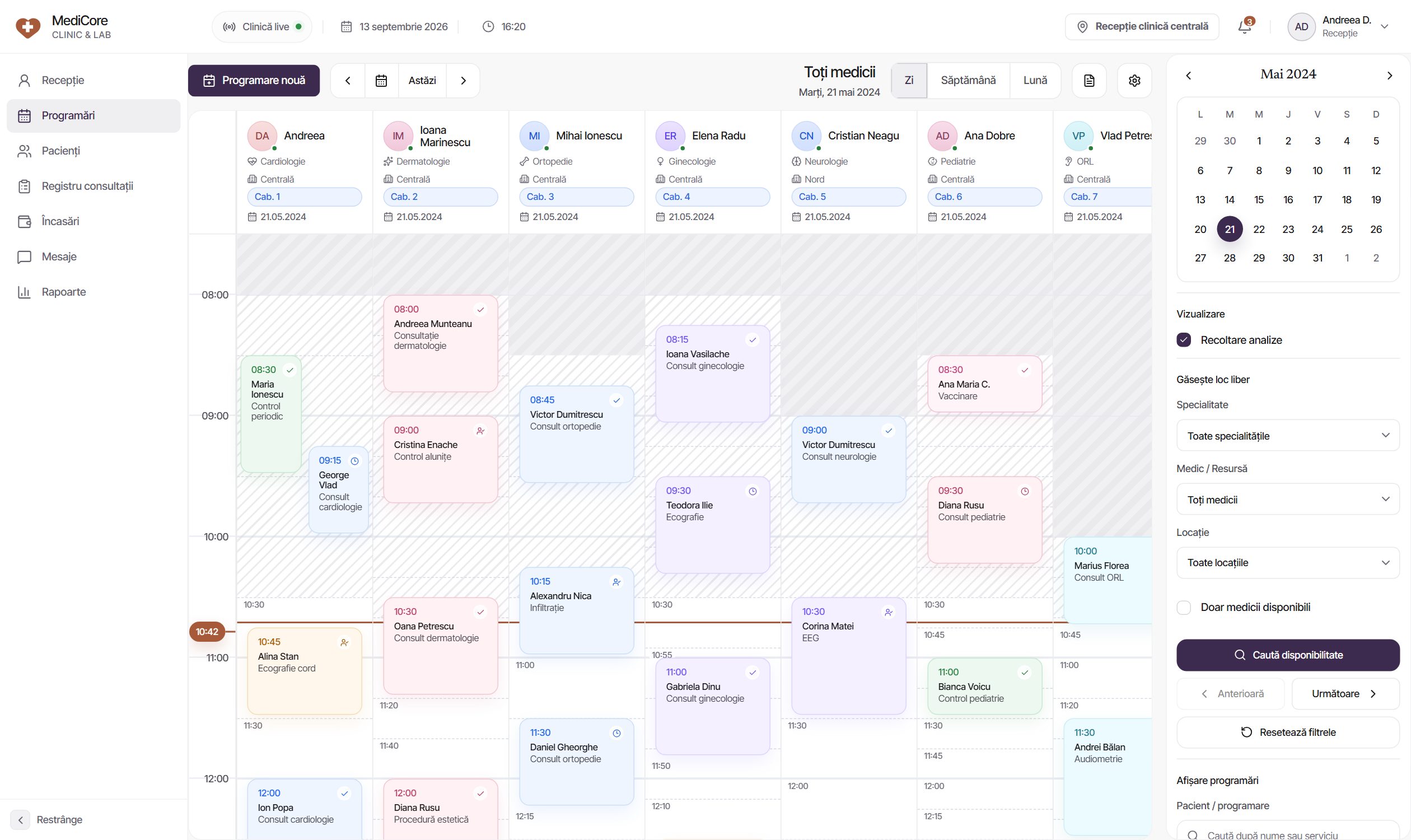 Agenda MasiMed cu medicii pe coloane.